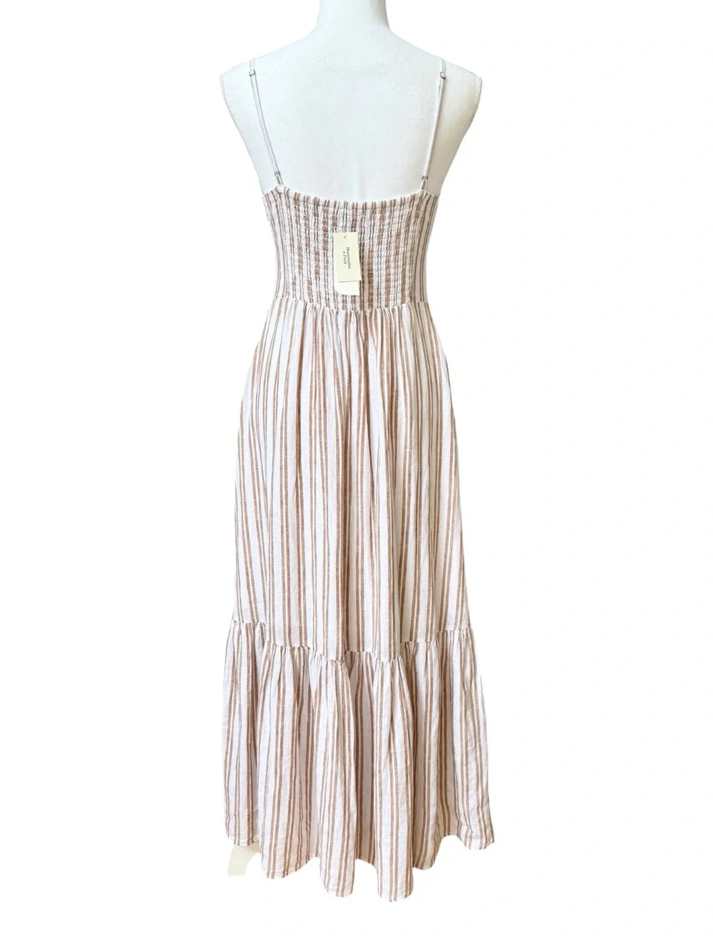 Abercrombie & Fitch Striped Tan White Maxi Sundress Adjustable Straps Sz M NWT